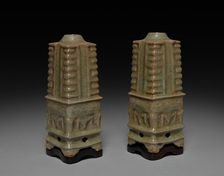 Pair of Vases in Shape of Cong: Southern Celadon Ware, 1271-1368. Creator: Unknown