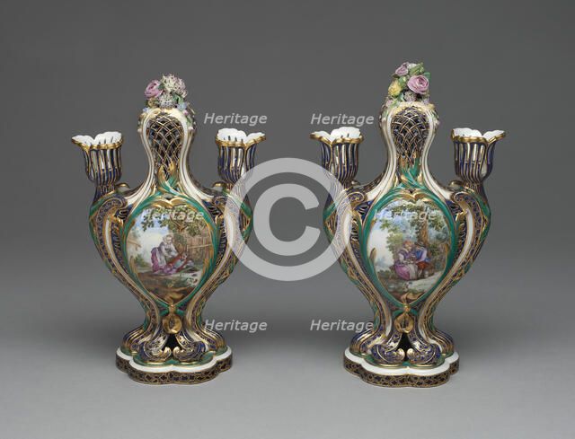 Pair of Vases (Pots Pourris à Bobèches), Sèvres, c. 1759. Creators: Sèvres Porcelain Manufactory, Jean-Claude Deplessis, André-Vincent Vieillard.