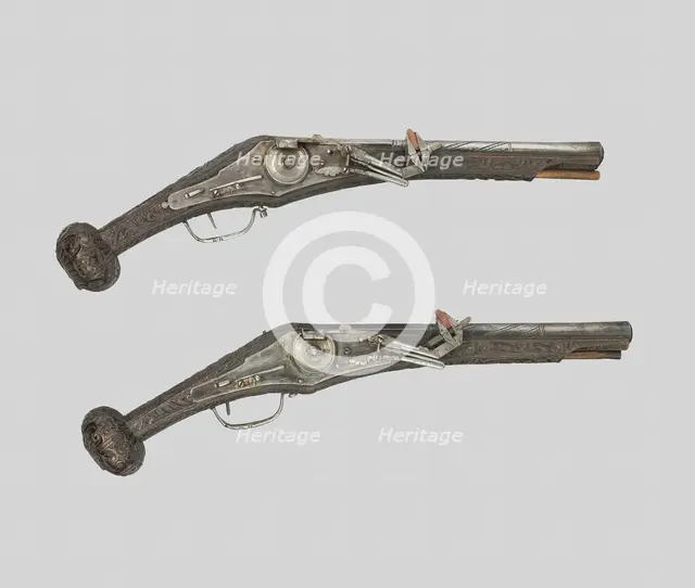 Pair of Wheellock Pistols, Nuremberg, c. 1570. Creator: Unknown.