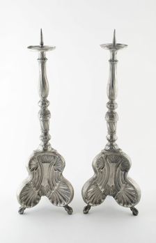 Pair of Altar Candlesticks, Germany, Mid 18th century. Creator: Unknown