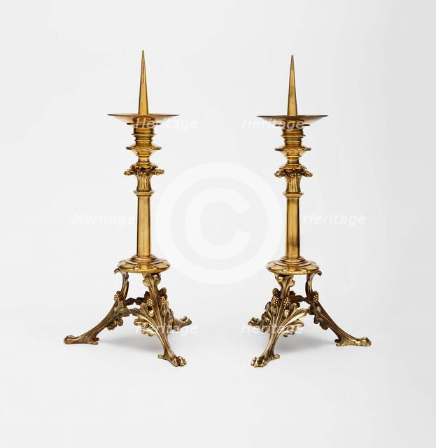 Pair of Altar Candlesticks, Paris, 1862. Creators: Eugène Emmanuel Viollet-le-Duc, Louis Bachelet.