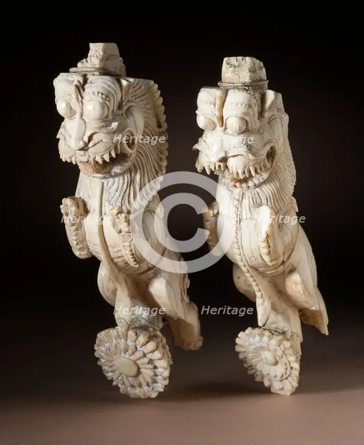 Pair of Architectural Brackets in the Form of Rampant Leonine Creatures (yali..., 17th century. Creator: Unknown.