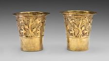 Pair of Beakers Depicting Birds in a Cornfield, A.D. 1100/1438. Creator: Unknown
