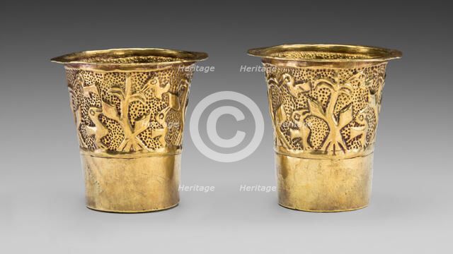 Pair of Beakers Depicting Birds in a Cornfield, A.D. 1100/1438. Creator: Unknown.