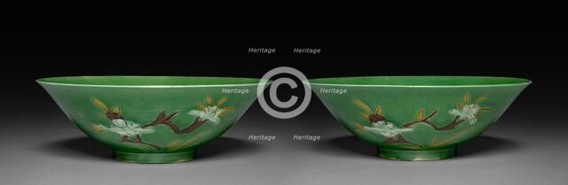 Pair of Bowls with Sprays of Flowers, 1662-1722. Creator: Unknown.