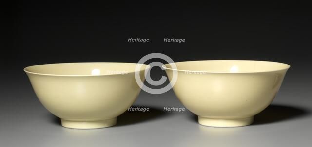 Pair of Bowls with Yellow Glaze, 1723-1735. Creator: Unknown.