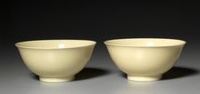 Pair of Bowls with Yellow Glaze, 1723-1735. Creator: Unknown