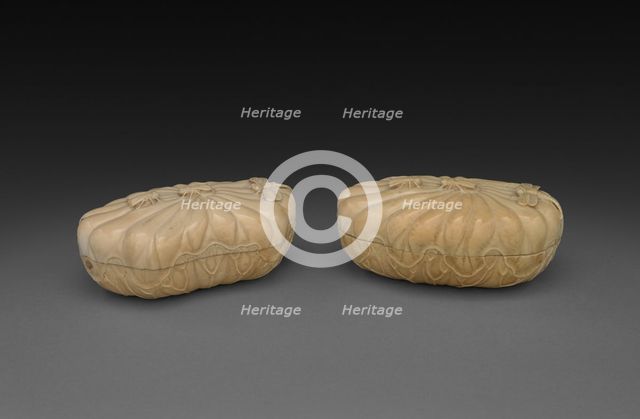 Pair of Boxes in Form of Lotus Leaf, 1700s. Creator: Unknown.