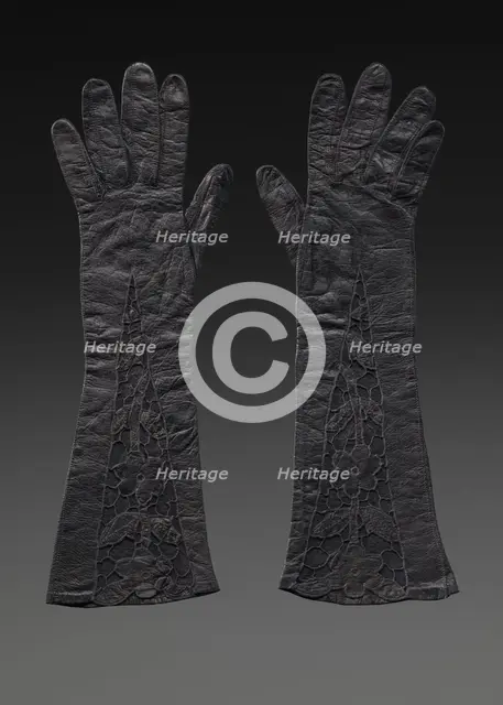 Pair of black leather gloves from Mae's Millinery Shop, 1941-1994. Creator: Unknown.