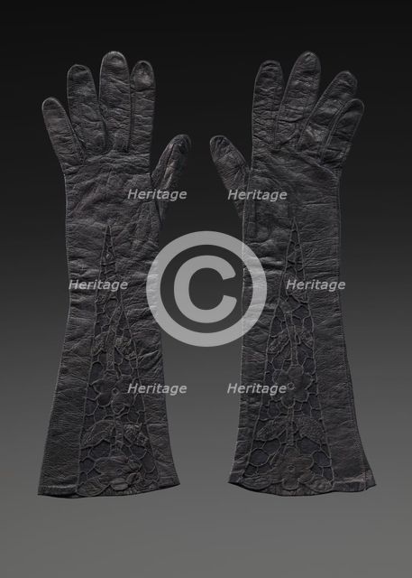 Pair of black leather gloves from Mae's Millinery Shop, 1941-1994. Creator: Unknown.