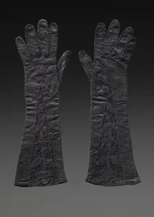 Pair of black leather gloves from Mae's Millinery Shop, 1941-1994. Creator: Unknown