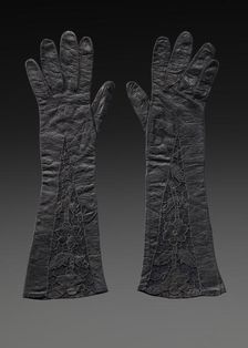 Pair of black leather gloves from Mae's Millinery Shop, 1941-1994. Creator: Unknown