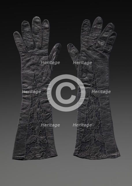 Pair of black leather gloves from Mae's Millinery Shop, 1941-1994. Creator: Unknown.