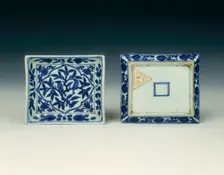 Pair of blue and white rectangular dishes, China, 1572-1620. Creator: Unknown