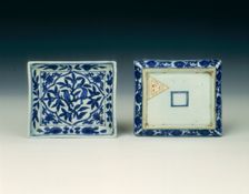 Pair of blue and white rectangular dishes, China, 1572-1620. Creator: Unknown