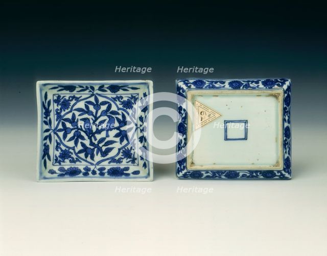 Pair of blue and white rectangular dishes, China, 1572-1620. Creator: Unknown.