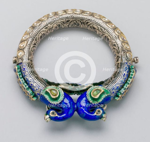 Pair of Bracelets with Peacocks, 19th century. Creator: Unknown.