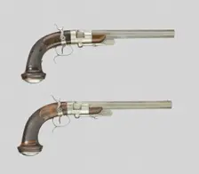 Pair of Breechloading Percussion Rifled Dueling Pistols, Paris, c. 1850. Creator: Beatus Beringer