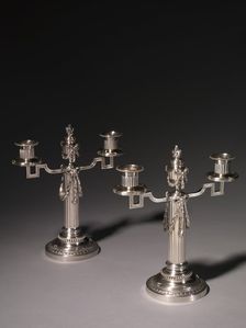 Pair of Candelabra, 1887-1890. Creator: House of Fabergé (Russian, 1842-1918); Julius Alexandrovitch Rappoport (Russian, 1916)