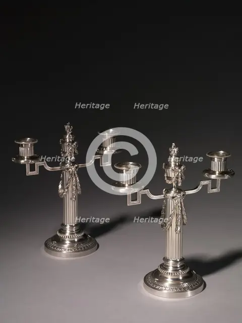 Pair of Candelabra, 1887-1890. Creator: House of Fabergé (Russian, 1842-1918); Julius Alexandrovitch Rappoport (Russian, 1916).