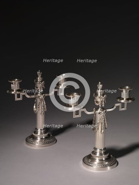 Pair of Candelabra, 1887-1890. Creator: House of Fabergé (Russian, 1842-1918); Julius Alexandrovitch Rappoport (Russian, 1916).