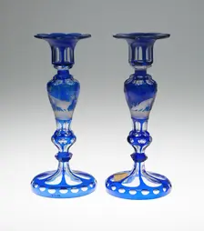 Pair of Candlesticks, Bohemia, 1850/75. Creator: Bohemia Glass