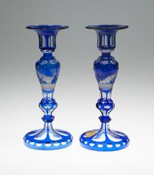 Pair of Candlesticks, Bohemia, 1850/75. Creator: Bohemia Glass