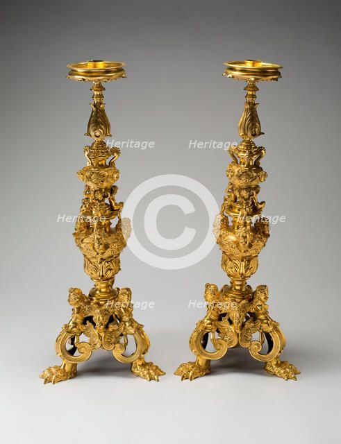 Pair of Candlesticks, Italy, c. 1680. Creator:  Francesco Bertos.