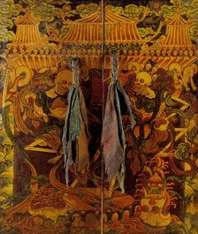 Pair of Cabinet Doors with Dancing Skeletons (Chitipati), Late 18th - early 19th century. Creator: Unknown