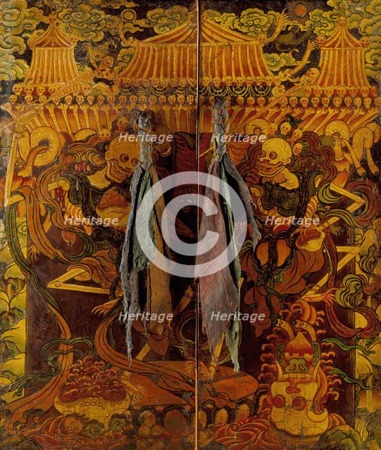 Pair of Cabinet Doors with Dancing Skeletons (Chitipati), Late 18th - early 19th century. Creator: Unknown.