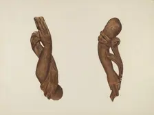 Pair of Carved Wooden Arms, c. 1937. Creator: John Davis