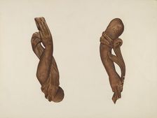 Pair of Carved Wooden Arms, c. 1937. Creator: John Davis