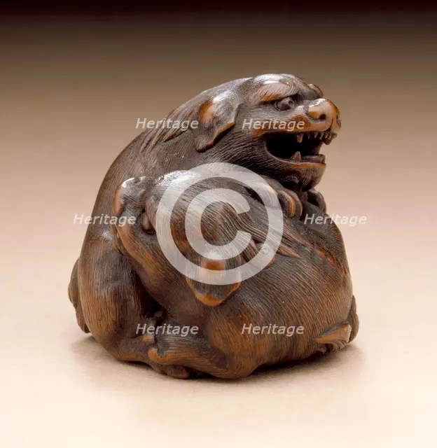 Pair of Chinese Lions, early 19th century. Creator: Kano Tomokazu.