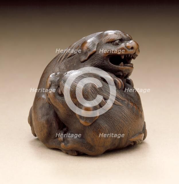 Pair of Chinese Lions, early 19th century. Creator: Kano Tomokazu.