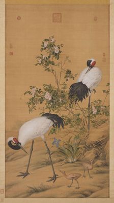 Pair of Cranes in the Shade of Flowers. Creator: Castiglione, Giuseppe (1829-1908)