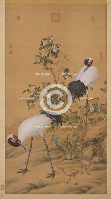 Pair of Cranes in the Shade of Flowers. Creator: Castiglione, Giuseppe (1829-1908).