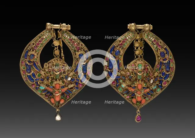 Pair of Deity Earrings with Vishnu on Garuda (front) and chepu (monster mask) (back), 1600s or 1700s Creator: Unknown.