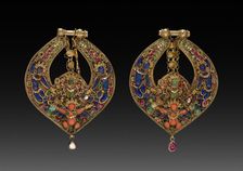 Pair of Deity Earrings with Vishnu on Garuda (front) and chepu (monster mask) (back), 1600s or 1700s Creator: Unknown