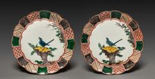 Pair of Dishes with Singing Bird on a Rock: In Ko Kutani Style, 18th century. Creator: Unknown