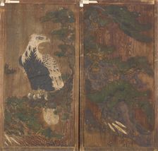 Pair of doors with eagle on a pinetree on one side..., Momoyama period, (17th century?). Creator: Unknown