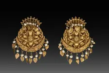 Pair of Earrings with Four-Armed Vishnu Riding Garuda with Nagas (serpent divinities), 1600s or 1700 Creator: Unknown