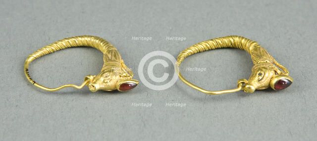 Pair of Earrings with Ibex Head Finials, 3rd century BCE. Creator: Unknown.