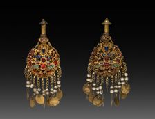 Pair of Earrings with Vishnu Riding Garuda, 1600s or 1700s. Creator: Unknown