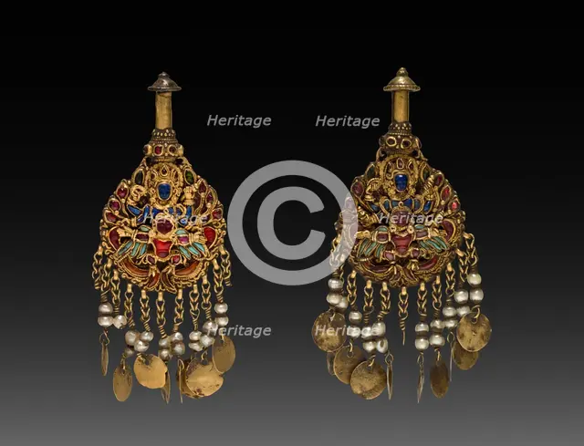 Pair of Earrings with Vishnu Riding Garuda, 1600s or 1700s. Creator: Unknown.