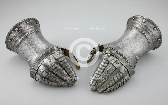 Pair of Fingered Gauntlets, Flanders, c. 1520. Creator: Unknown.