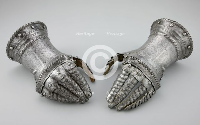 Pair of Fingered Gauntlets, Flanders, c. 1520. Creator: Unknown.