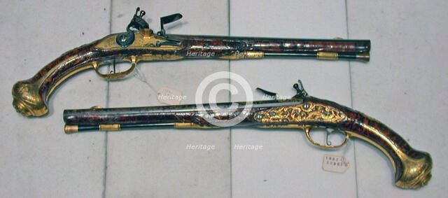 Pair of Flintlock Holster Pistols, Austria, c. 1720. Creator: Unknown.