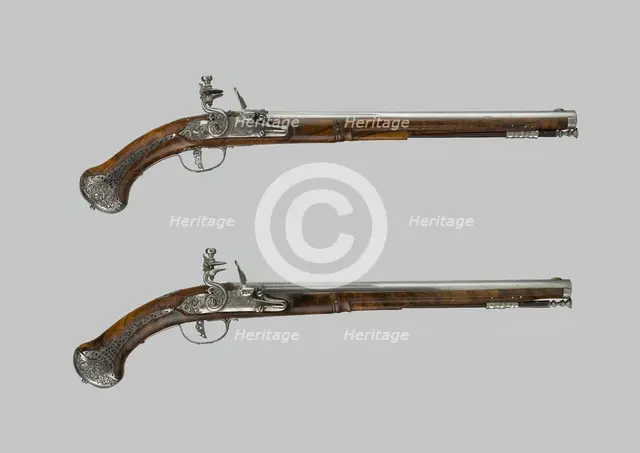 Pair of Flintlock Holster Pistols, Italy, c. 1660/70. Creator: Lazzarino Cominazzo.