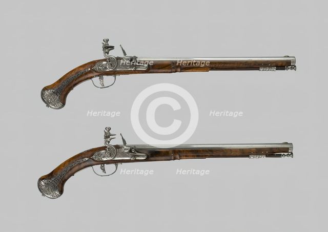 Pair of Flintlock Holster Pistols, Italy, c. 1660/70. Creator: Lazzarino Cominazzo.