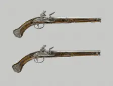 Pair of Flintlock Holster Pistols, Italy, c. 1680/90. Creator: Vicenzo Cominazzo